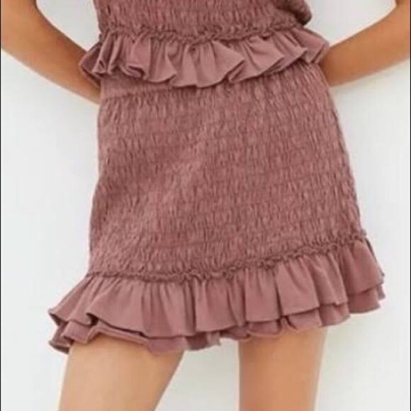 NEW Anthropologie 2 Piece Forever That Girl Smocked Ruffle Skirt Set Brown sz S - Picture 8 of 8